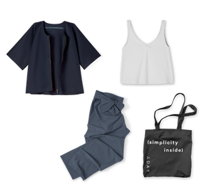 Experiments in Conscious Design Capsule Uniform including the Waste Nothing Jacket, the Got the Scoop Tank + the Easy Days Pants