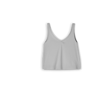 Got the Scoop Tank in Cloud colored technical silk with bonded hems and a v-shaped neckline