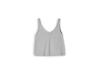 Got the Scoop Tank in Cloud colored technical silk with bonded hems and a v-shaped neckline