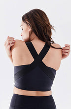 High impact minimal sports bra with bonded straps and a long front body