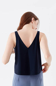 Got the Scoop Tank in technical silk with bonded hems and a v-shaped neckline