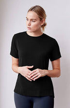 Oversized, boxy t-shirt with bonded hem and sleeves and sewn crew neck. Made from super soft plant-based fibers.