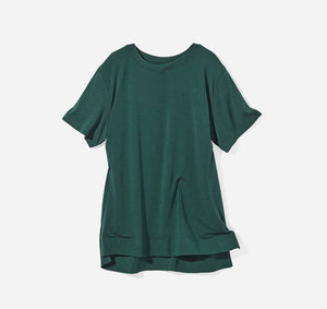 Oversized, boxy t-shirt with bonded hem and sleeves and sewn crew neck. Made from super soft plant-based fibers.