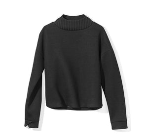 Black technical modal sweatshirt with laser cut bonded collar and vented back panel by ADAY