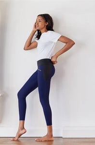 Navy wetlook leggings with phone pocket - technical apparel by ADAY